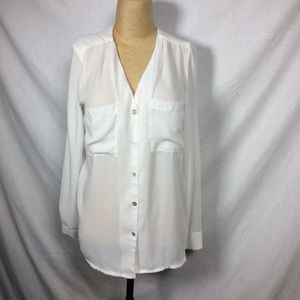 Cotton On White Sheer Button Down Blouse, Sz XS